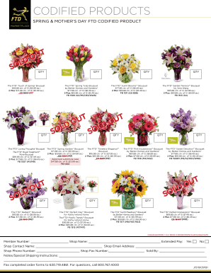 Spring & Mother's Day FTD Product Order Form