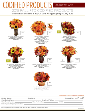 2015 Fall FTD Codified Products Order Form