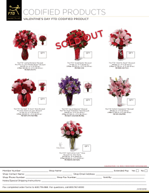 Valentine's Day FTD Product Order Form