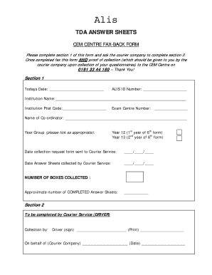 Fillable Online cem TDA ANSWER SHEETS - cemorg Fax Email Print - pdfFiller