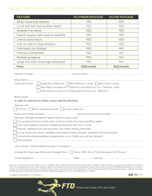 FTD Wedding Florists Directory Signup Form