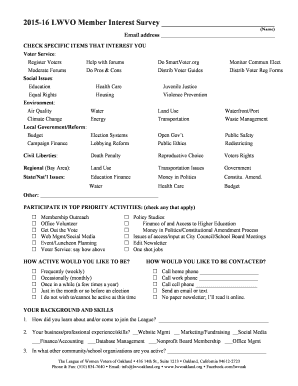 Interest survey 2015-16 c - League of Women Voters of Oakland - lwvoakland