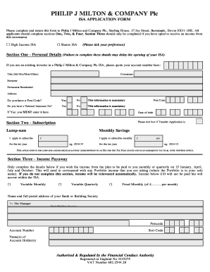 Philip J Milton & Company Plc ISA Application Form