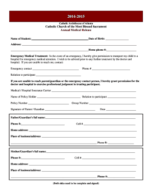 Catholic Archdiocese of Atlanta Annual Medical Release