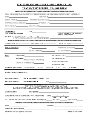 Staten Island MLS Transaction Report Form