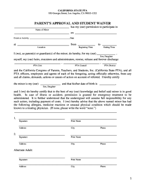 California State PTA Parent Approval and Student Waiver
