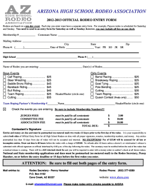 Arizona High School Rodeo Entry Form