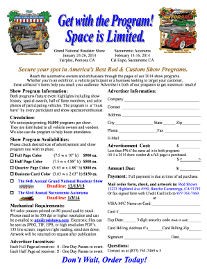 Grand National Roadster Show Advertisement Form