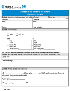 Certificate of Medical Necessity for Non-Emergency Ambulance Transportation