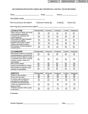 Teacher Recommendation Rating Form
