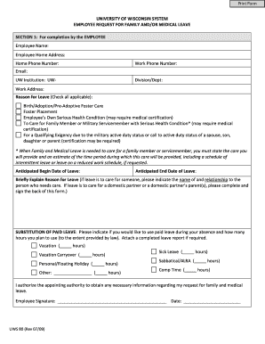 University of Wisconsin Employee Family Medical Leave Request