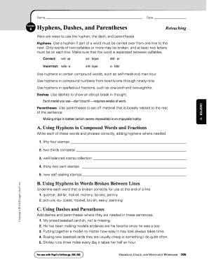 Hyphens, Dashes, and Parentheses Worksheet