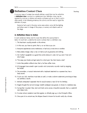 Definition Context Clues Teaching Worksheet