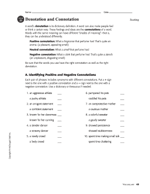 Denotation and Connotation Worksheet