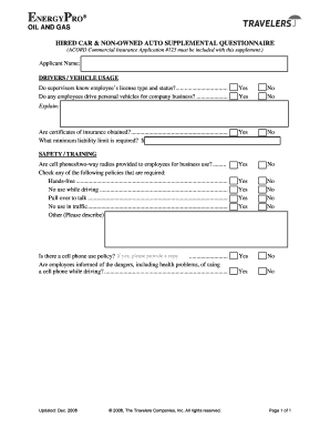 Oil and Gas Hired Car Auto Questionnaire