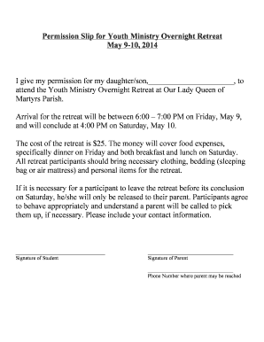 Retreat letter to my son - OLQM Youth Group Retreat Permission Form May 2014.docx - olqmparish