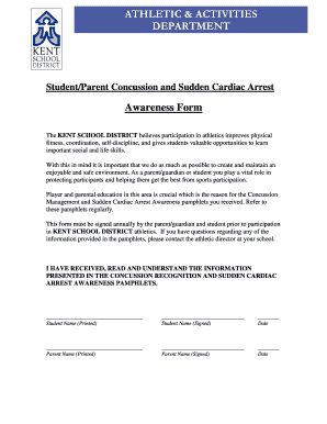 Student Parent Concussion and Sudden Cardiac Arrest Awareness Form