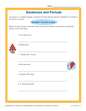 Sentences and Periods Worksheet