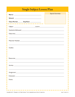 Daily lesson plan - single subject lesson plan template