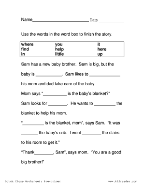 Child Care Story Completion Worksheet