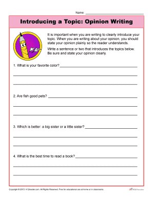 Opinion Writing Worksheet