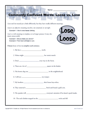 Loose vs. Lose Worksheet