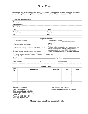 Order Form for Electronic Products