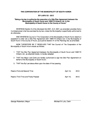 By-law to authorize the execution of a Site Plan Agreement between ...