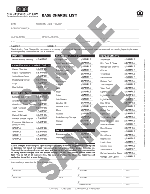 Base Charge List for Move-Out Cleaning and Repairs