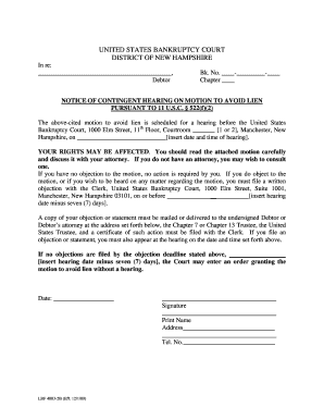 Notice of Contingent Hearing on Motion to Avoid Lien