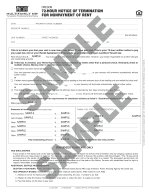 Oregon 72-Hour Notice of Termination for Nonpayment of Rent