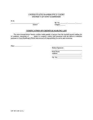 Verification of Creditor Mailing List