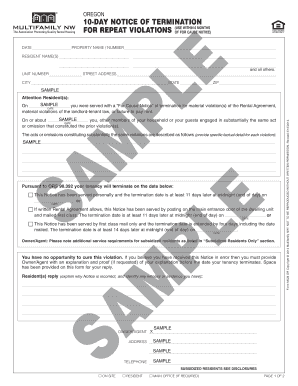 Oregon 10-Day Notice of Termination for Repeat Violations
