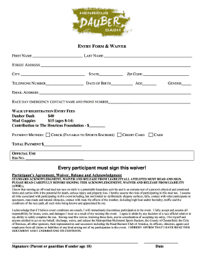 Event Entry Form and Waiver