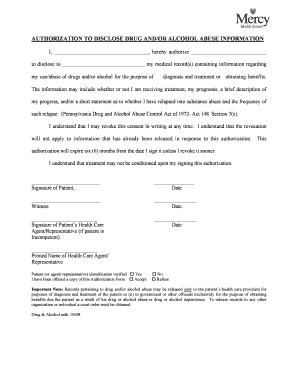 Authorization to Disclose Drug and Alcohol Abuse Information