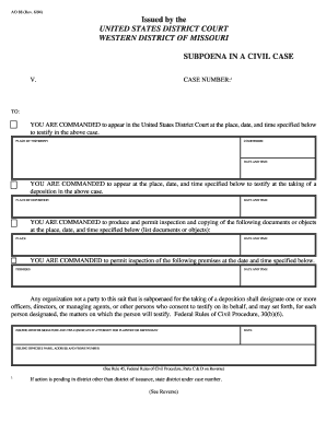 Subpoena in a Civil Case