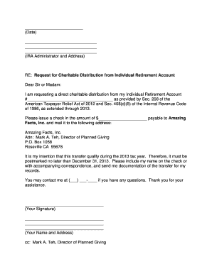 Request for Charitable Distribution from IRA
