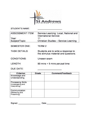 Service-Learning Assessment Form