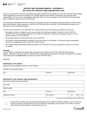 GST/HST New Housing Rebate Appendix A