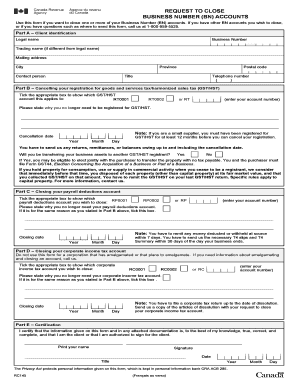 Canada Business Number Account Closure Request