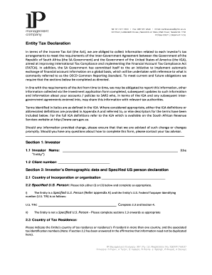 South African Entity Tax Declaration Form