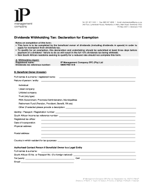 Dividends Withholding Tax Declaration for Exemption