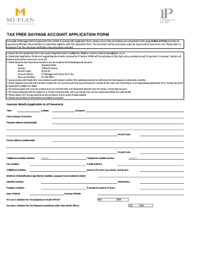 South Africa Tax Free Savings Account Application Form
