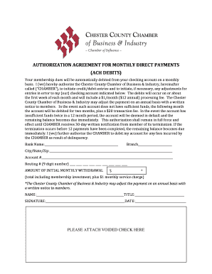 Authorization Agreement for Monthly Direct Payments