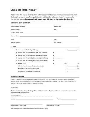 Loss of Business Form