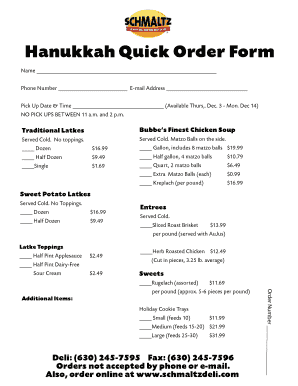 Hanukkah Quick Order Form