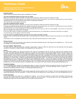 Light Commercial Motor Vehicle Insurance Proposal Form