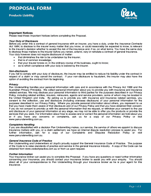 Products Liability Proposal Form