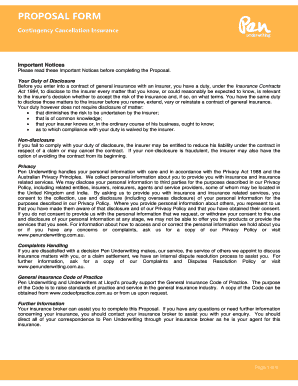 Contingency Cancellation Insurance Proposal Form