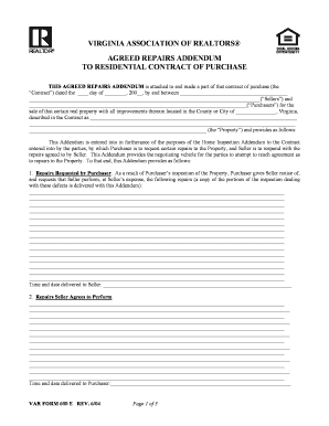 Agreed Repairs Addendum to Residential Contract